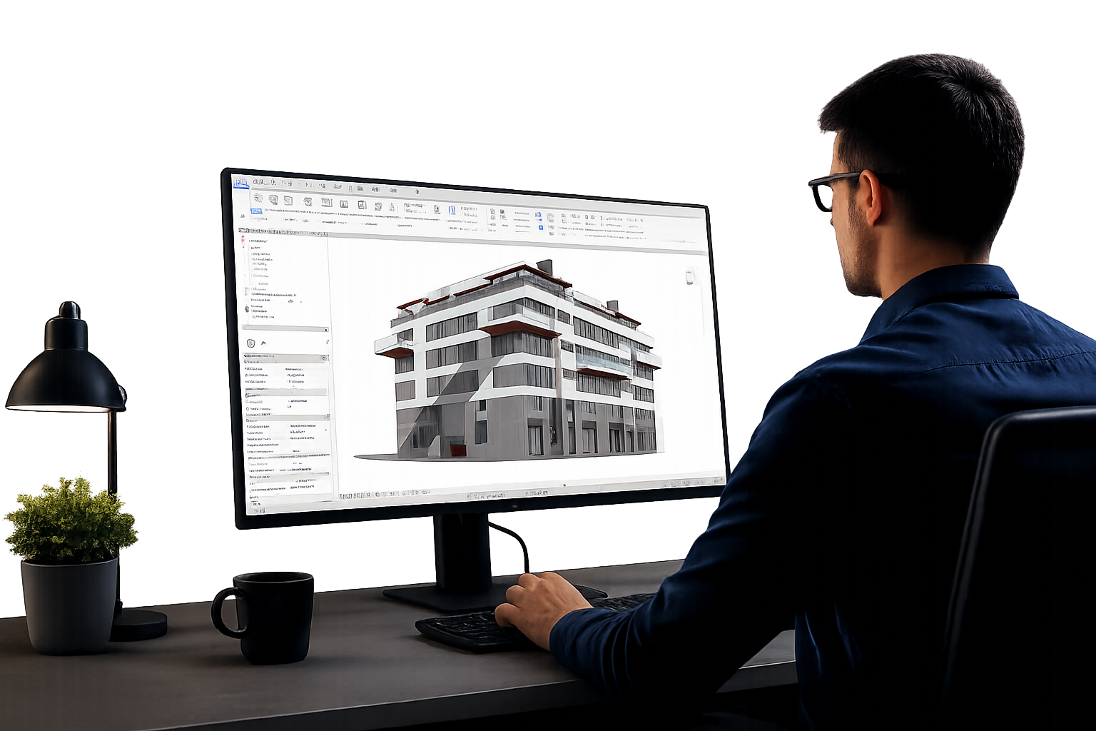 BIM Engineer working on 3D building model in Revit software